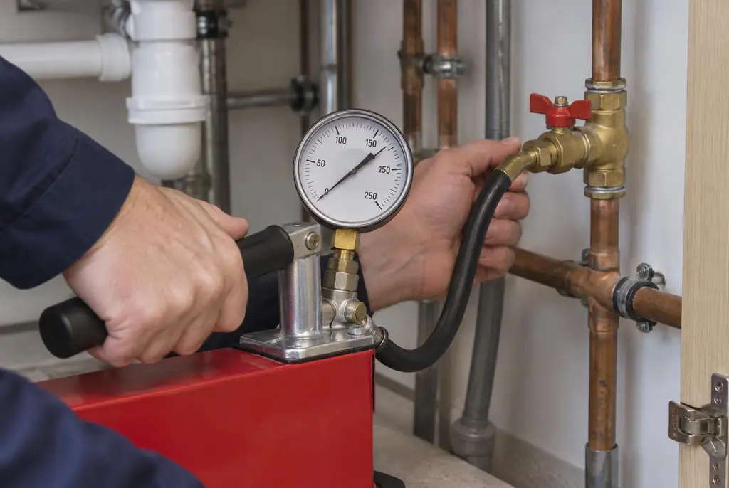 Lekdetectie Wijk bij Duurstede – druktest op een waterleiding met een manometer