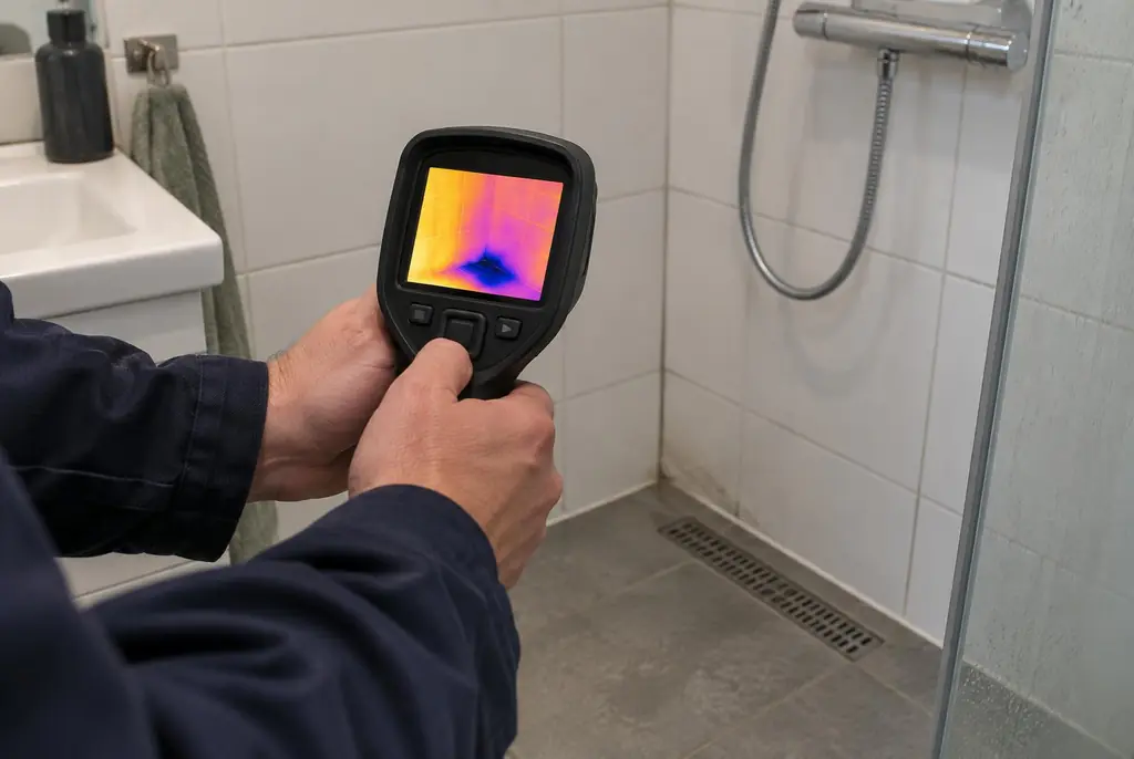 Lekdetectie Wijk bij Duurstede – lekdetectiespecialist met warmtebeeldcamera in een badkamer